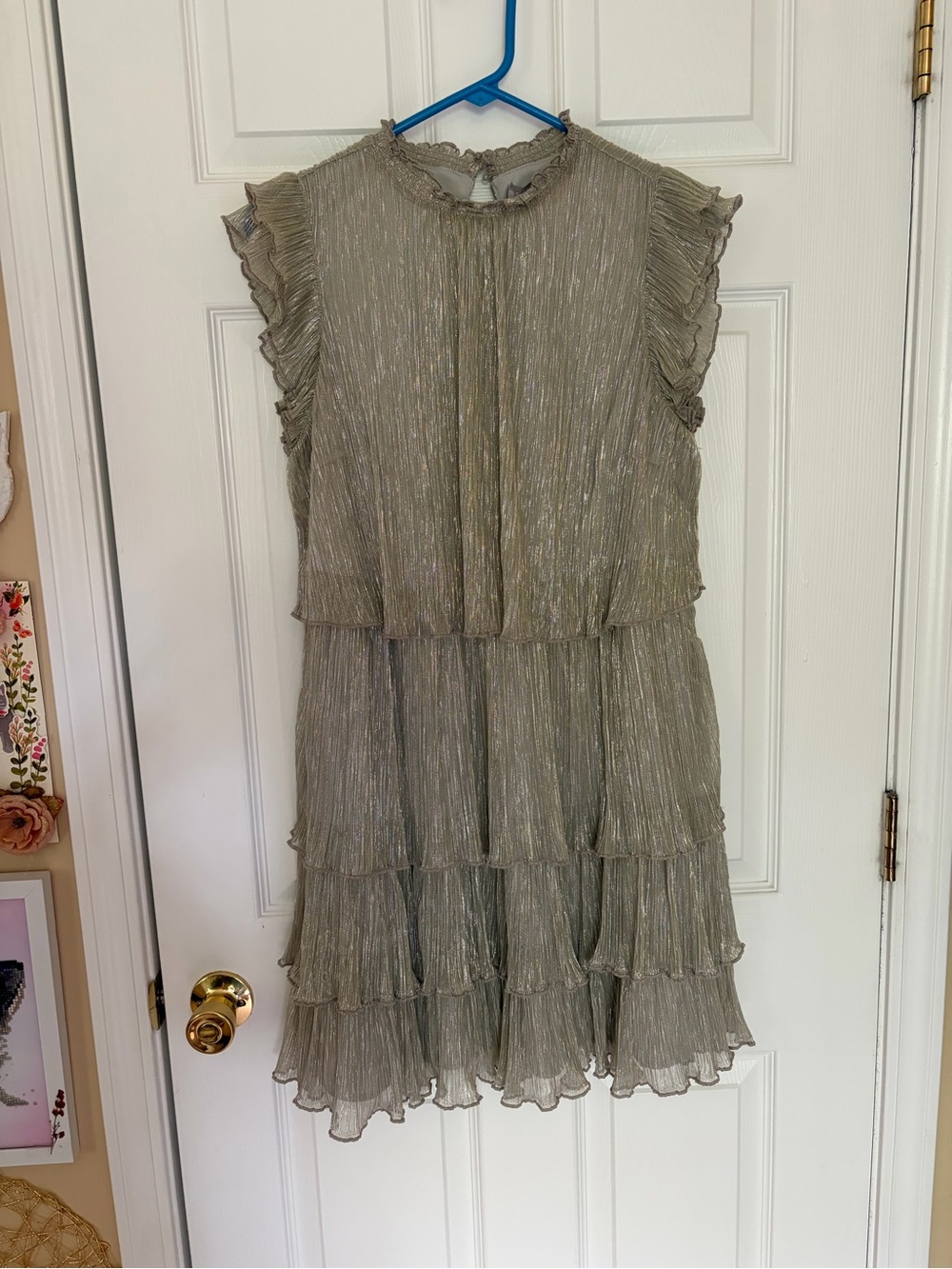Chelsea 28 Ruffled Tiered Metallic Sleeveless Dress - Olive Gold